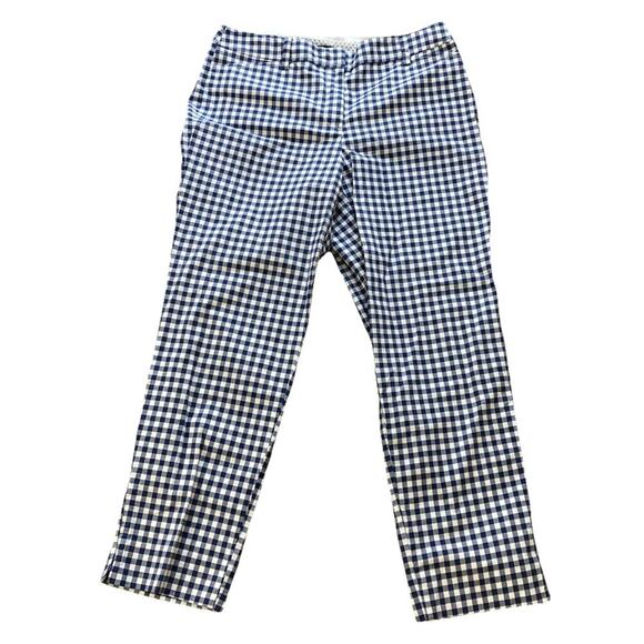 TALBOTS Women’s Perfect Crop Pant Sz 8 New Blue White Gingham Check Stretch - Picture 1 of 9